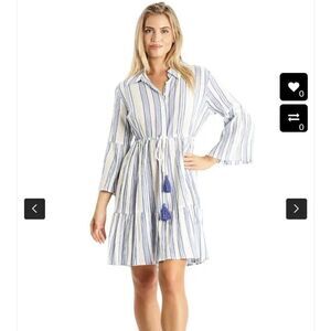 Kohinoor STRIPED SHORT RESORT DRESS Women’s Medium Blue White Gold